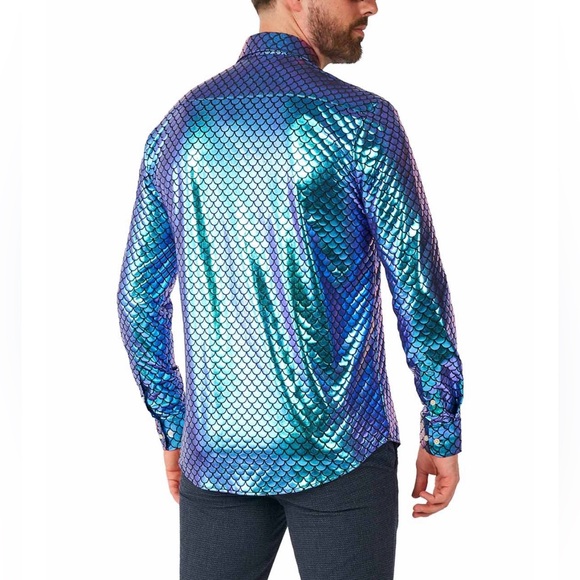 Oppo Men's Shimmering Fancy Fish Disco Button-Down Shirt Size 3xl, 18.7 Neck - Picture 10 of 16